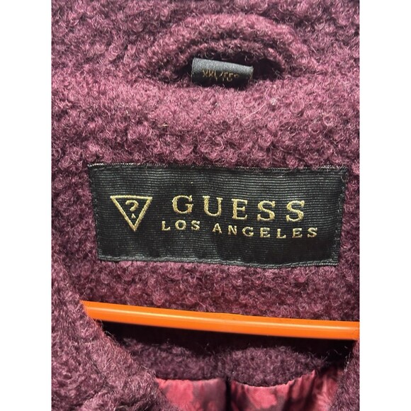Guess Women’s Wool Coat Red Wine Double Breasted Walder Buttons Lined Long Sz XL - Picture 12 of 15